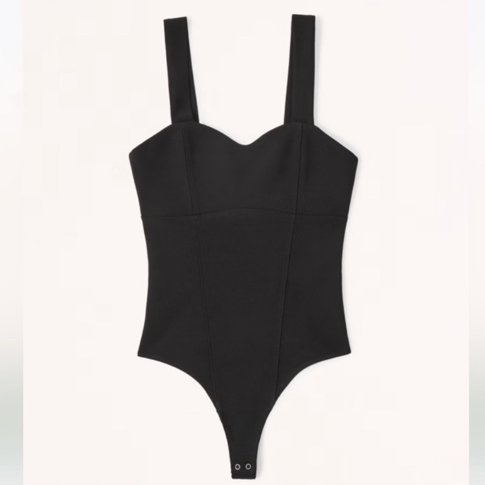 Abercrombie & Fitch Black Crepe Sweetheart Tank Top Bodysuit Stretchy Basic SM - Picture 3 of 11